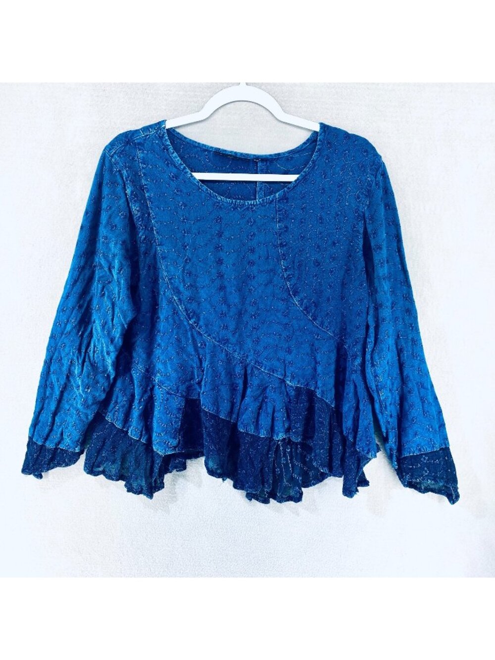 Vintage y2k Top Womens M Blue Ruffle Blouse Whimsygoth Fairycore - Picture 1 of 10